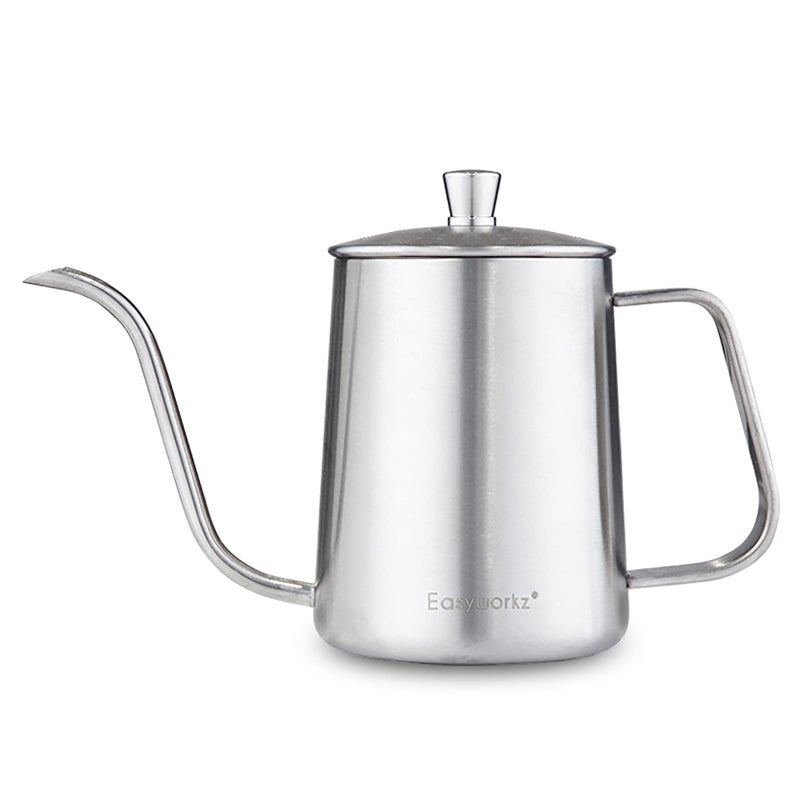 Easyworkz Gage Gooseneck Pour Over Coffee Kettle 12 oz Stainless Steel Hand Drip Long Narrow Spout, Silver - Image 1